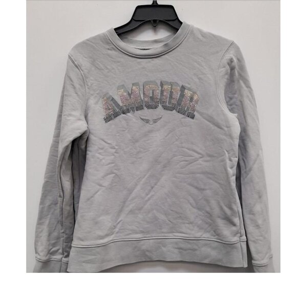 Zadig & Voltaire Light Blueish-Grey Amour Sweatshirt EmbellishedBling Rhinestone - Picture 4 of 8